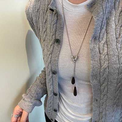 Adjustable Wood Teardrop Tassel Alloy Chain Lariat Necklaces for Women WGF9A15-02-1