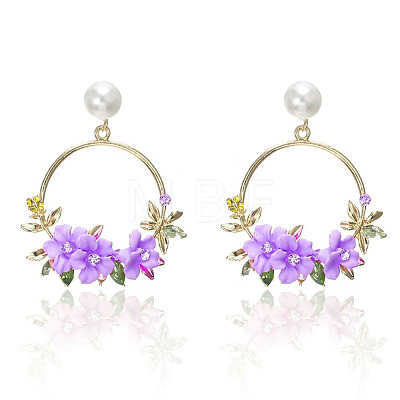 Ring with Flower Alloy & Rhinestone & Polymer Clay Stud Dangle Earrings FS-WGDD86E-03-1
