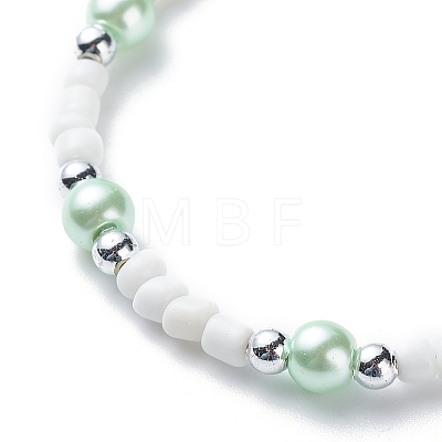 Plastic & Glass Pearl & Seed Beaded Bracelet and Necklace SJEW-JS01255-1