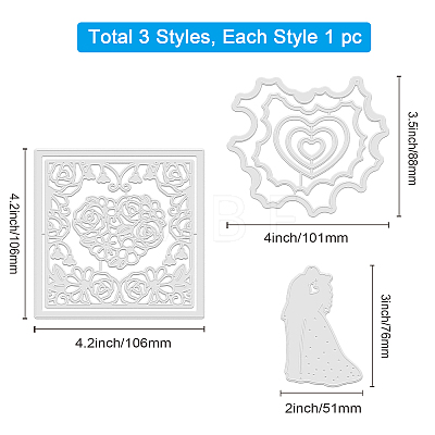 3Pcs 3 Styles Wedding Carbon Steel Cutting Dies Stencils DIY-WH0309-680-1