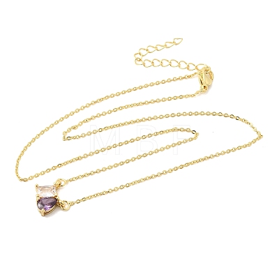 Brass Pave Cubic Zirconia Rectangle & Teardrop Pendant Cable Chain Necklaces KK-CBAB173-05G-06-1
