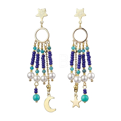 Glass Seed Beads & Shell Pearl Chandelier Earrings EJEW-TA00488-1