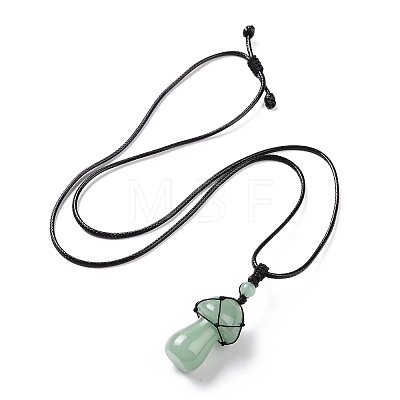 Natural Green Aventurine Mushroom Pendant Necklace NJEW-E065-01A-1