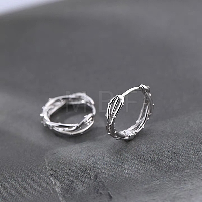 Twisted Rhodium Plated 925 Sterling Silver Small Huggie Hoop Earrings EJEW-I260-37P-1