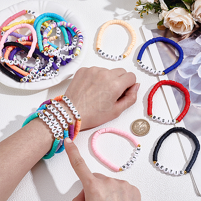 30Pcs Handmade Polymer Clay & Acrylic Bead Bracelets BJEW-PH02007-1