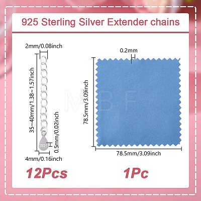 12Pcs 925 Sterling Silver End with Extender Chains and Teardrop Charms STER-GO0001-56-1