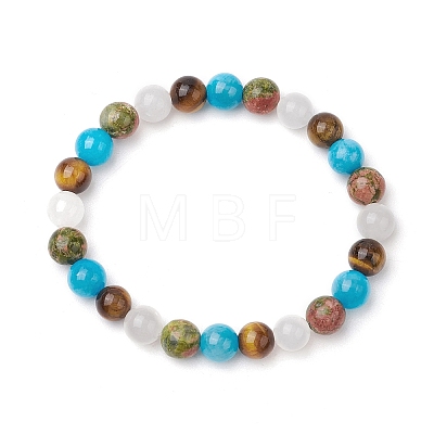 Round Natural Mixed Gemstone Beaded Stretch Bracelets for Womenm Men BJEW-JB11554-1