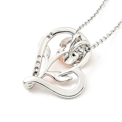 Clear Cubic Zirconia Heart with Rose Pendant Necklace NJEW-F293-01E-RG-1
