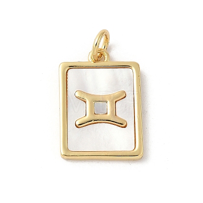 Brass Pave Natural White Shell Pendants KK-S522-09G-A-1
