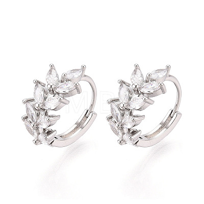 Brass Micro Pave Cubic Zirconia Leaf Hoop Earrings EJEW-T048-41B-P-1