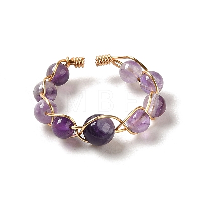 Adjustable Natural Amethyst with Brass Rings G-B075-01G-04-1