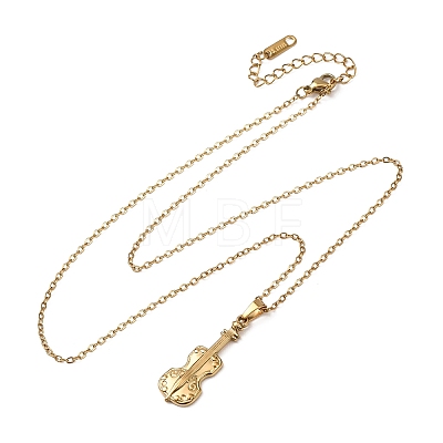 304 Stainless Steel Violin Pendant Cable Chain Necklaces for Men Women NJEW-K308-11G-1