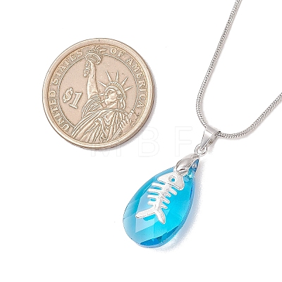 Ocean Alloy Sea Animal and Faceted Glass Teardrop Pendant Brass Round Snake Chain Necklaces for Women NJEW-JN05915-02-1
