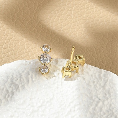 Brass Micro Pave Clear Cubic Zirconia Stud Earrings EJEW-R016-26G-14-1