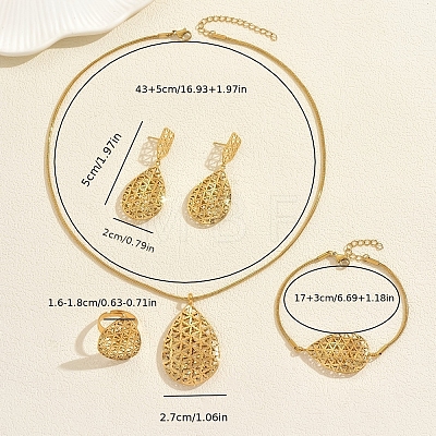 Stainless Steel Hollow Teardrop Bracelets & Earrings & Necklaces & Rings Sets for Women GO0087-1