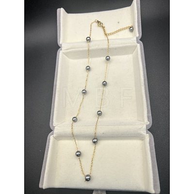 Titanium Steel & Imitation Pearl Round Link Chain Necklaces for Women WGE4439-07-1