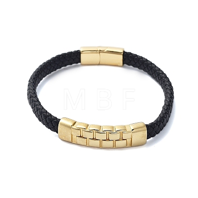 Men's Braided Black PU Leather Cord Bracelets BJEW-K243-68G-1