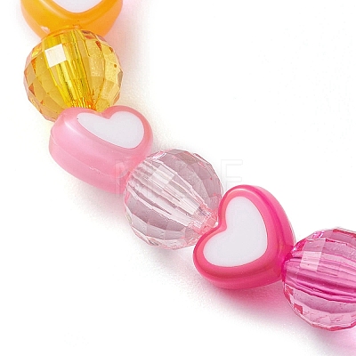 Heart & Faceted Round Acrylic Beaded Stretch Bracelets BJEW-JB10245-01-1