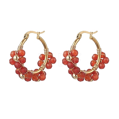 3 Pairs Flower Brass Natural Gemstone Hoop Earrings EJEW-TA00781-1