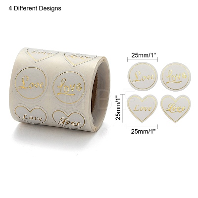 Heart and Flat Round with Word Love Valentine's Stickers Self Adhesive Tag Labels X-DIY-E023-05-1