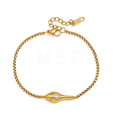 304 Stainless Steel Pave Clear Cubic Zirconia Snake Head Link Box Chain Bracelets for Women WG9C8AF-01-1