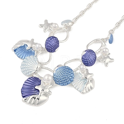 Summer Beach Alloy Colorful Enamel Starfish & Shell Bib Necklaces NJEW-B113-01-1