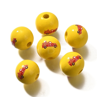 Valentine's Day Element Printed Wood Beads WOOD-R002-01-25-1