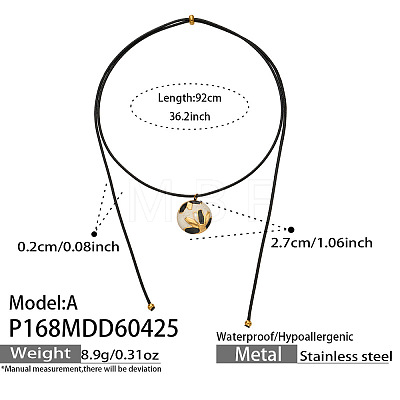 304 Stainless Steel Enamel Flat Round with Flower Pendant Slider Necklaces for Women WG77423-01-1