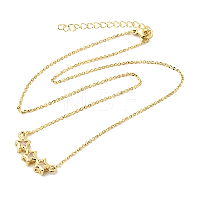 Brass Glass Triple Star Pendant Necklaces KK-CBAB173-03G-09-1