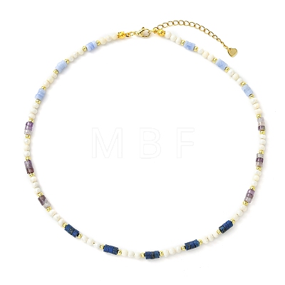 Natural Amethyst & Lapis Lazuli & Synthetic Blue Lace Agate Heishi Beads and Natural Cultured Freshwater Pearl Rice Beaded Necklaces for Women NJEW-JN06294-02-1