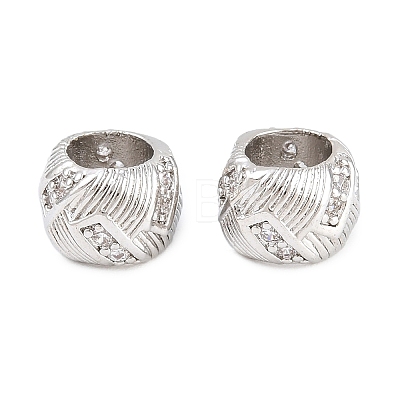 Barrel Brass Micro Pave Cubic Zirconia European Beads KK-B186-22P-1