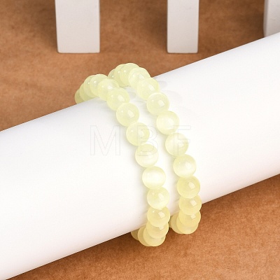 Dyed Natural Selenite Round Beaded Stretch Bracelets for Women G-U005-02K-1