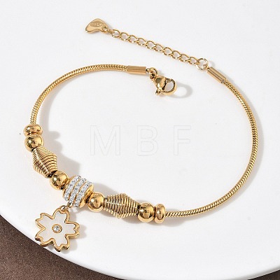 European Style Polymer Clay Rhinestones & 201 Stainless Steel & Natural Shell Charm Bracelets BJEW-G765-03G-01-1