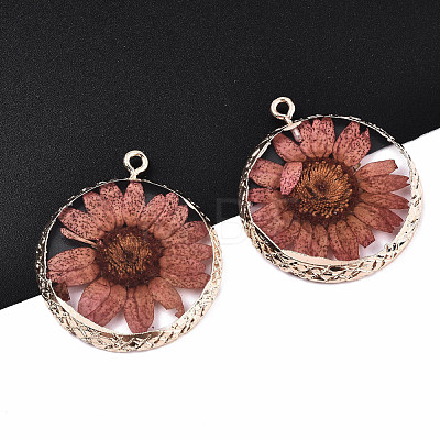 Transparent Clear Epoxy Resin & Dried Flower Pendants RESI-S383-076A-A01-1
