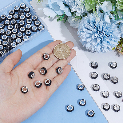 Handmade Polymer Clay Rhinestone European Large Hole Beads with Silver Color Plated Brass Cores FPDL-PA0001-02D-1