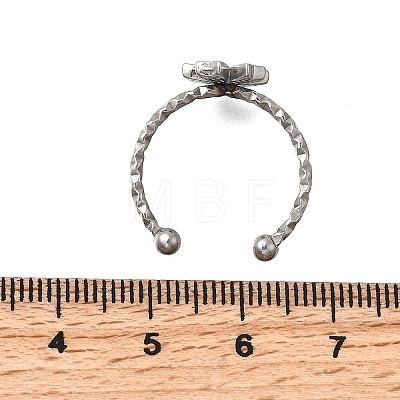 Flower 304 Stainless Steel Adjustable Cuff Ring Rhinestone Settings STAS-H237-02G-P-1