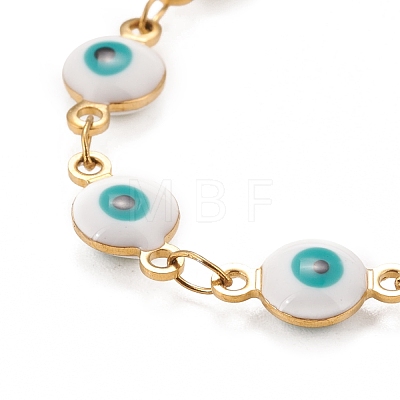 Enamel Oval with Evil Eye Link Chains Bracelet BJEW-P271-04G-02-1