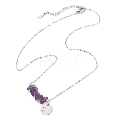 Natural Amethyst Chip & Constellation Pendant Necklaces NJEW-JN05084-11-1