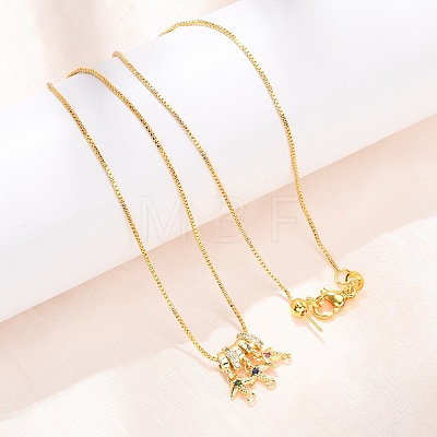 Brass Pave Colorful Cubic Zirconia Pendant Box Chain Adjustable Slider Necklaces NJEW-D348-03A-G-1