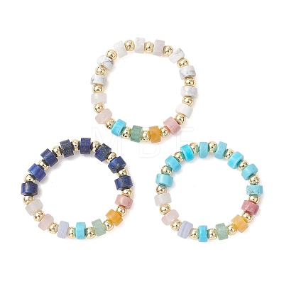 3Pcs Gemstone Disc Bead with Brass Finger Rings RJEW-JR00985-01-1