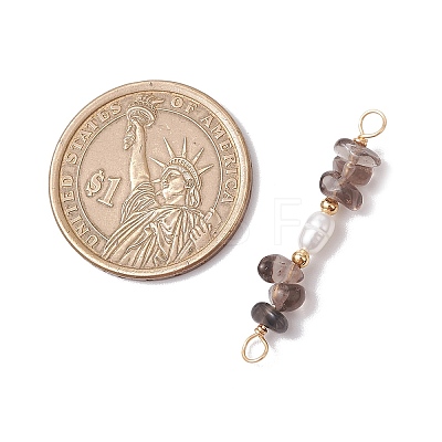 Natural Ice Obsidian Chip & Natural Cultured Freshwater Pearl Rice Beaded Connector Charms PALLOY-JF03707-03-1