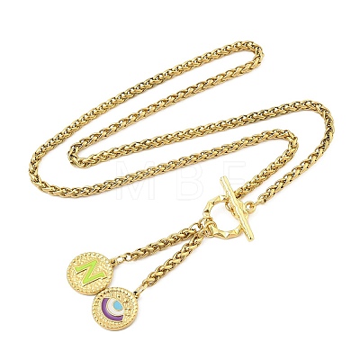 Ion Plating(IP) 304 Stainless Steel Green Yellow Enamel Letter & Eye Pendant Wheat Chain Necklaces STAS-Z102-01G-N-1