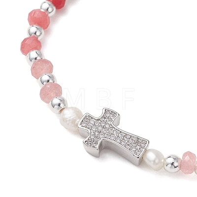 Dyed Natural Malaysia Jade Rondelle & Cultured Freshwater Pearl Beaded Stretch Bracelets BJEW-JB13380-01-1