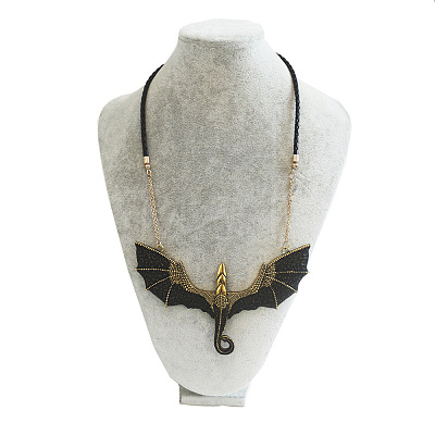 Gothic Style Alloy Flying Dragon Pendant PU Leather Cord Necklaces NJEW-L050-01AG-1