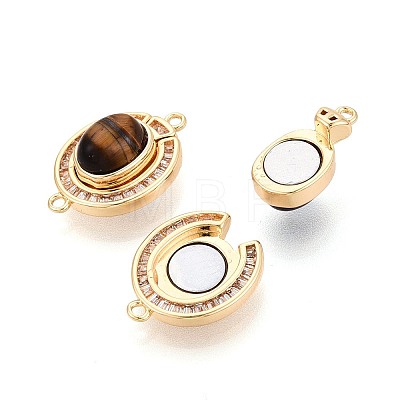 Brass Pave Clear Cubic Zirconia Magnetic Clasps KK-N287-10G-02-1