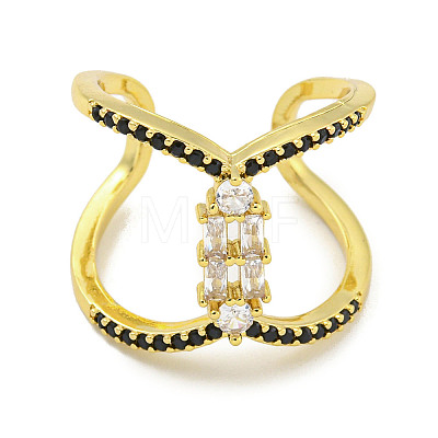 Rack Plating Brass Micro Pave Cubic Zirconia Open Cuff Rings for Women RJEW-F162-07G-1