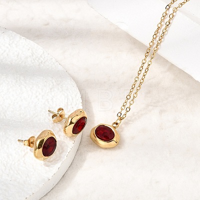 304 Stainless Steel & Cubic Zirconia Stud Earrings & Pendant Necklaces & Link Bracelets Sets SA-CBADCF0-02G-1