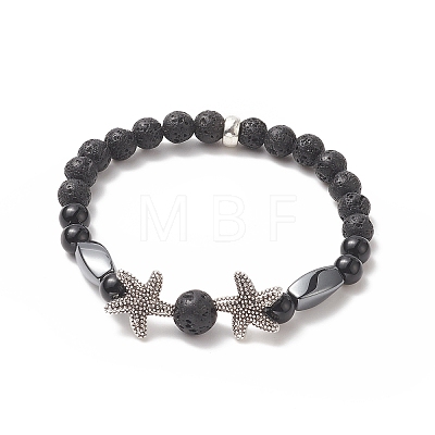 3Pcs 3 Style Natural Lava Rock & Black Onyx Beaded Stretch Bracelets Set BJEW-JB09237-1