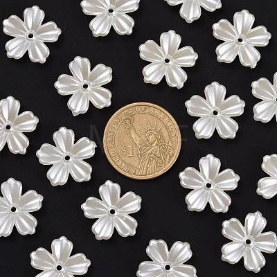 5-Petal Flower ABS Plastic Imitation Pearl Bead Caps OACR-R016-21-1