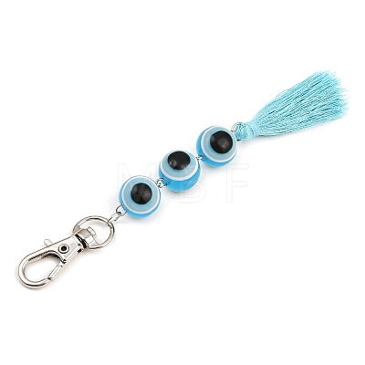 Resin Evil Eye Round Bead & Polyester Tassel Pendant Decorations HJEW-JM04165-01-1